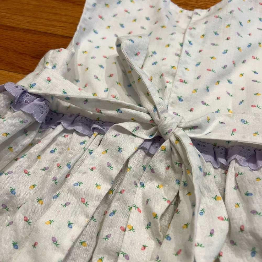 Vintage Unbranded Purple, Pink, Blue and Yellow Flower Print Sundress w/ Lace - Picture 8 of 10